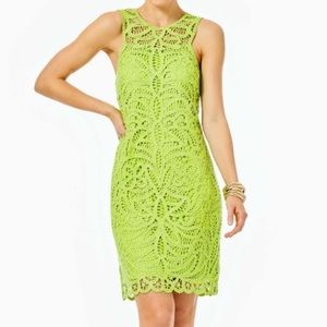 Lilly Pulitzer NWT siesta shift dress matcha green knit battenburg lime crochet